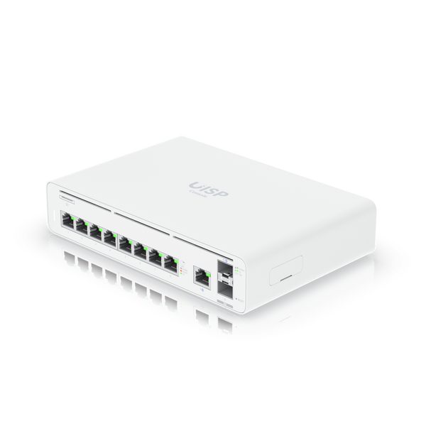 Gateway Ubiquiti UISP Console vista en ángulo puertos LAN y SFP+ – Casher Group Chile