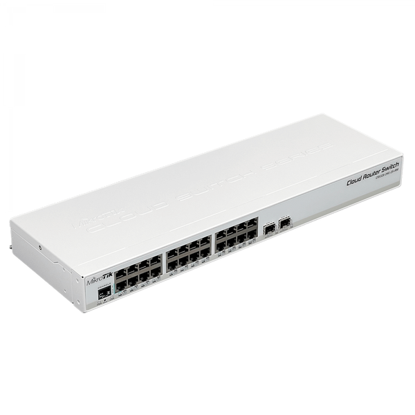 Switch MikroTik CRS326-24G-2S+RM vista frontal 24 puertos rack – Casher Group Chile