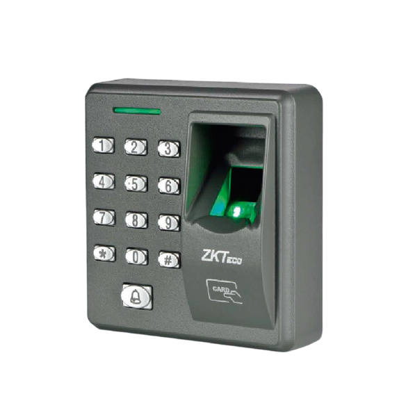 Control de Acceso Biométrico Autónomo ZKTeco X7 Huella Tarjeta Clave 500 Usuarios 88x88mm – Vista frontal Casher Group Chile