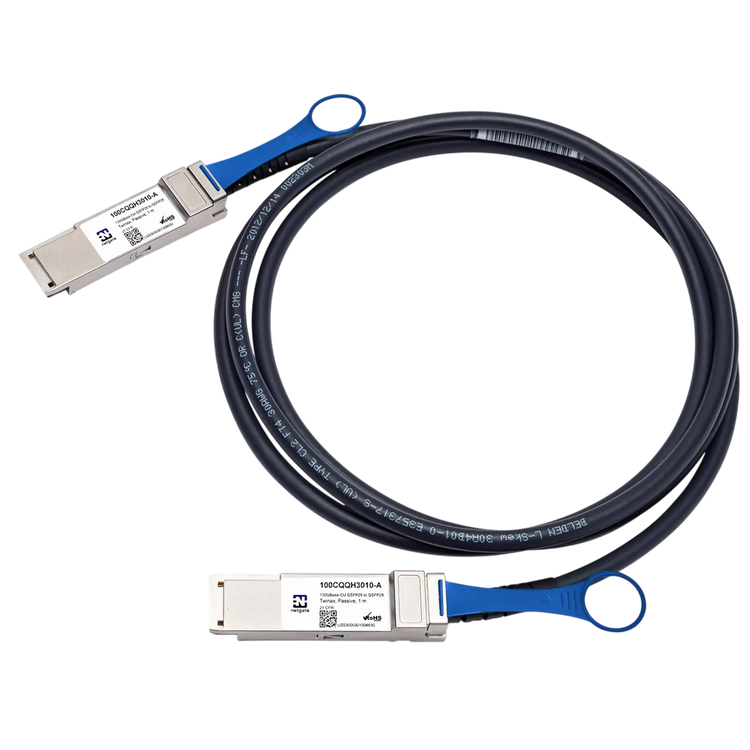 Cable DAC 100GBase-CR4 QSFP28 Twinax Pasivo 1 Metro 100Gbps AWG30 Netgate 8300 Intel NIC RoHS – Vista general Casher Group Chile