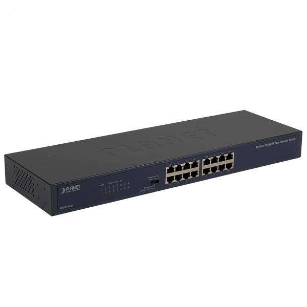 Switch PLANET FNSW-1601 16 Puertos 10/100 Mbps Fast Ethernet Unmanaged Green Networking – Vista frontal Casher Group Chile