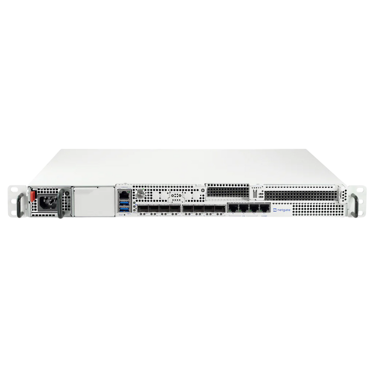 Netgate 8300 BASE pfSense+ Xeon 8-Core 32GB ECC 512GB NVMe 36,7Gbps 14,6Gbps IPsec – Vista superior angular Casher Group Chile