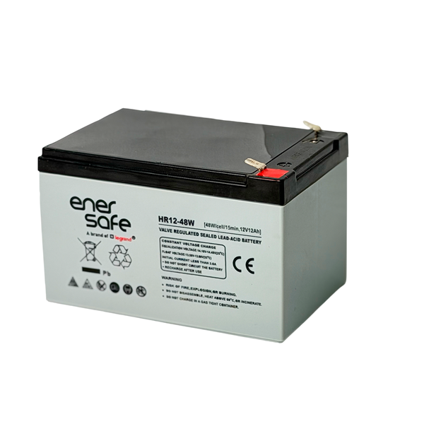 Batería Enersafe HR 12V 12Ah VRLA AGM Libre Mantenimiento 151x98x101mm – Vista frontal Casher Group Chile