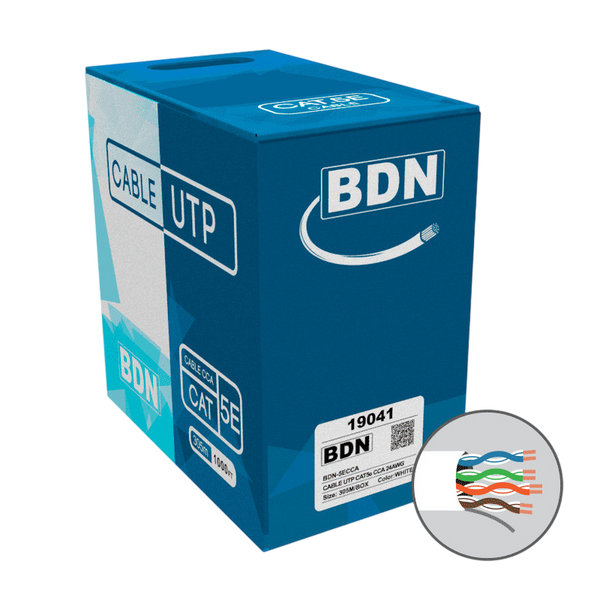 Cable U-UTP Cat5e CCA 24AWG blanco rollo 305M BDN cableado estructurado – Casher Group Chile