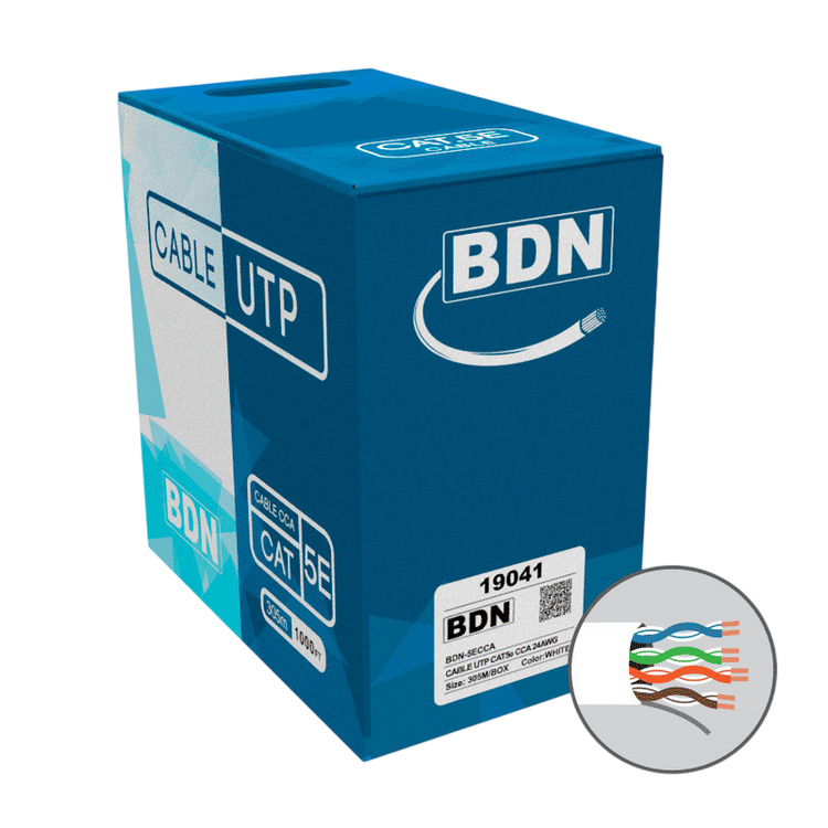 Cable U-UTP Cat5e CCA 24AWG blanco rollo 305M BDN cableado estructurado – Casher Group Chile