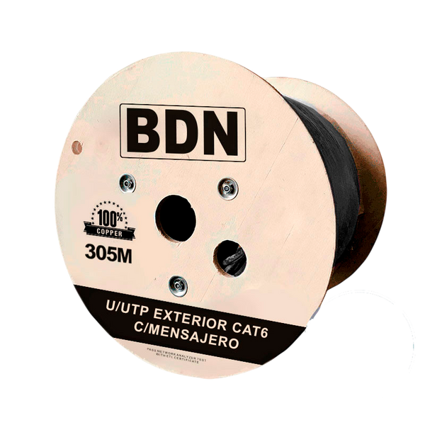 Cable UTP Cat6 exterior BDN con mensajero de acero negro 305m para enlaces aéreos – Casher Group Chile
