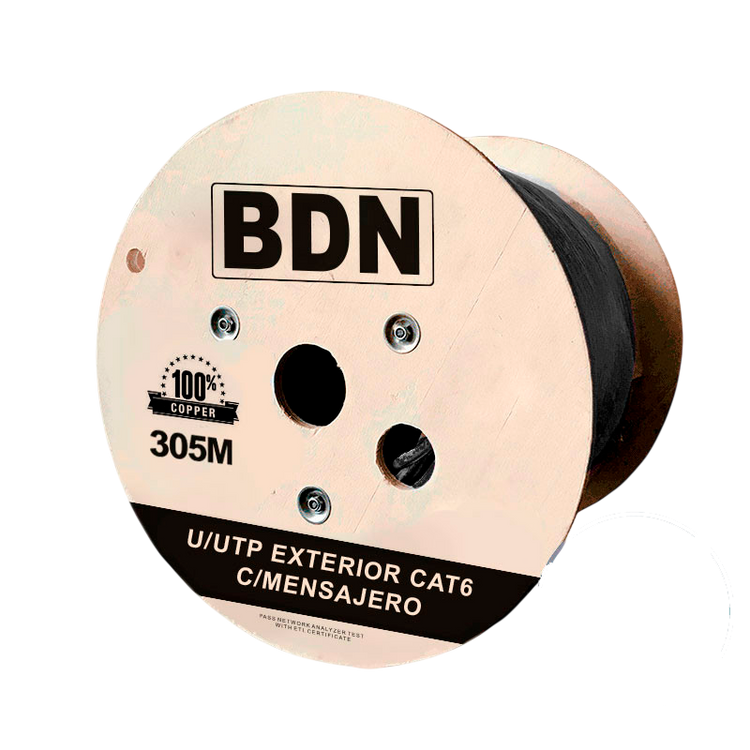 Cable UTP Cat6 exterior BDN con mensajero de acero negro 305m para enlaces aéreos – Casher Group Chile