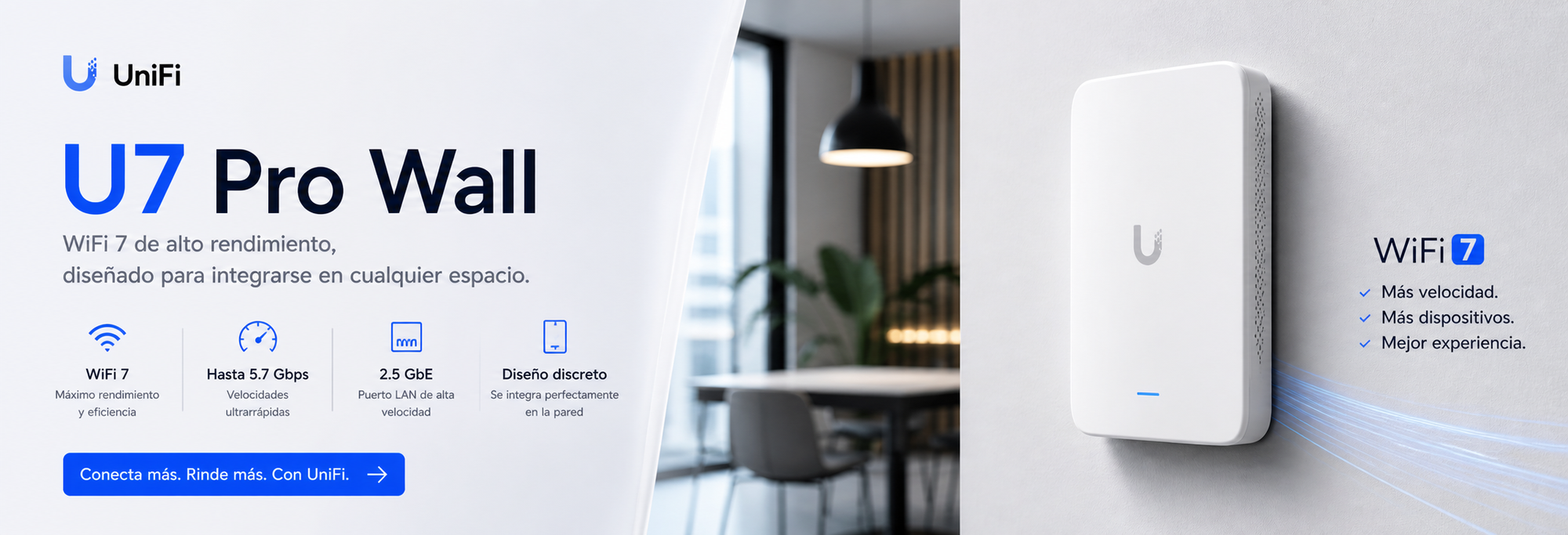 Access Point Ubiquiti UniFi U7 Pro Wall WiFi 7 Tri-Banda – In-Wall