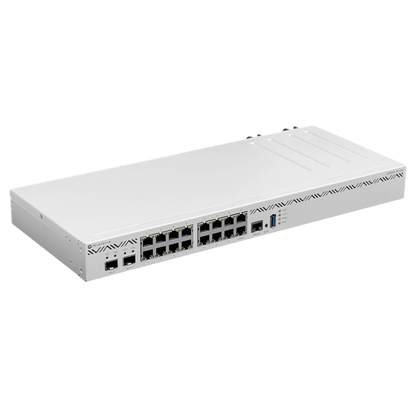 Router MikroTik CCR2004-16G-2S+ vista frontal 16 puertos GbE rack 1U – Casher Group Chile