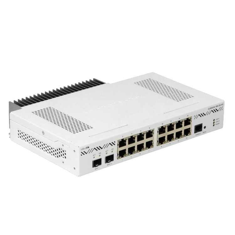Router MikroTik CCR2004-16G-2S+PC 16 Gigabit y 2 SFP+ 10G vista frontal – Casher Group Chile