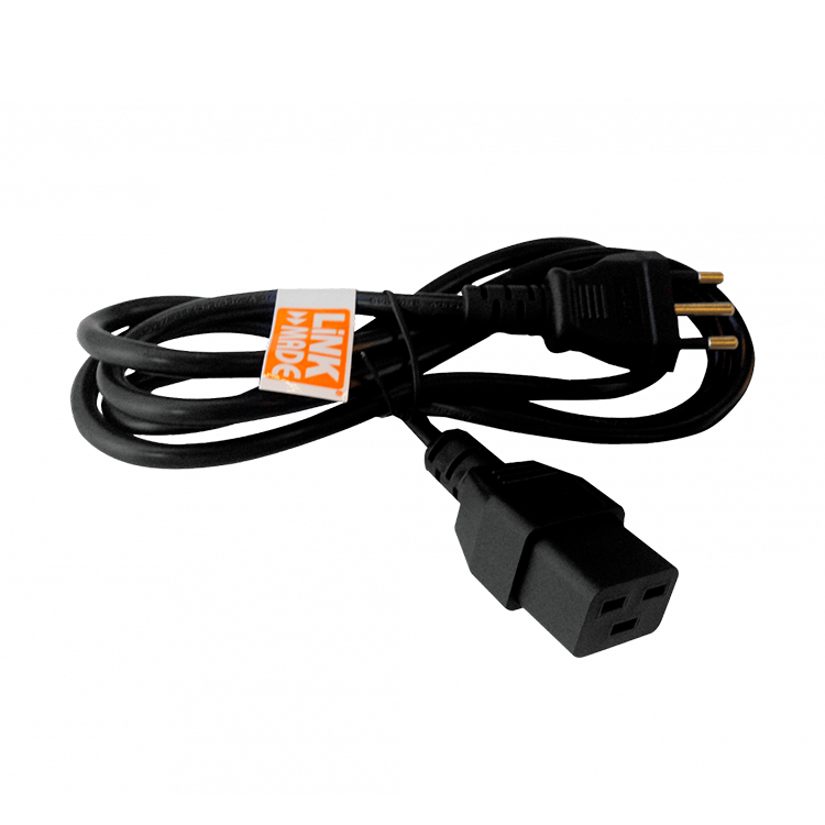 Cable de Poder C19 Hembra a Enchufe Chileno Macho – 10A, 3x1.0mm², 1.4m, Negro