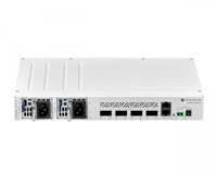 MikroTik CRS504-4XQ-IN – Vista frontal angular 4 puertos QSFP28 100G puerto gestión RJ45 orejas rack Casher Group Chile 2