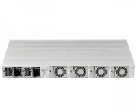 Switch MikroTik CRS518-16XS-2XQ – Vista posterior dual PSU hot-swap 220VAC ventiladores consola RJ45 Casher Group Chile 3