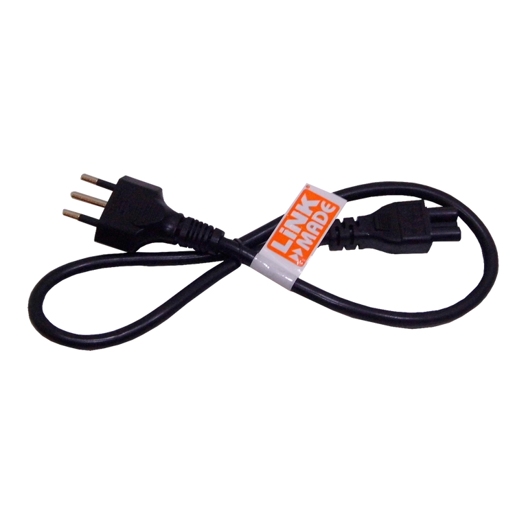 Cable alimentación Linkmade trébol C5 60cm 6A vista frontal – Casher Group Chile