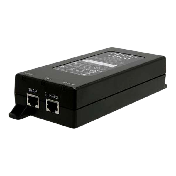 Inyector PoE Cisco AIR-PWRINJ6, vista en ángulo con puertos To AP y To Switch – Casher Group Chile