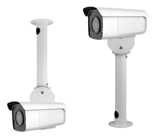 Soporte de metal blanco 30cm para cámara de vigilancia CCTV vista general – Casher Group Chile
