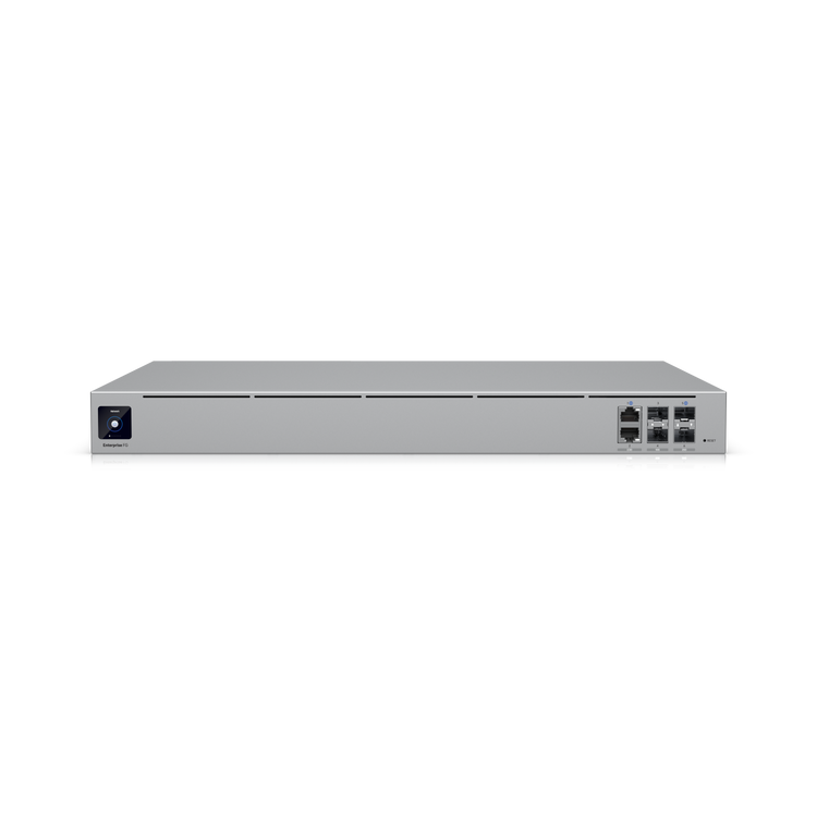 UniFi Enterprise Fortress Gateway EFG Firewall 12,5Gbps IDS/IPS SSL 2x2,5G 2xSFP+ 2xSFP28 Rack 1U – Vista frontal Casher Group Chile