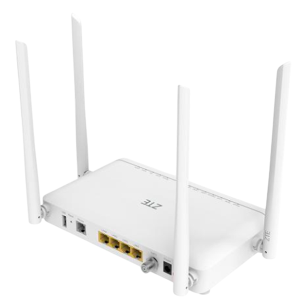 ONT GPON ZTE ZXHN F6600R WiFi 6 Dual Band 4xGbE VoIP RF CATV SC/APC 20km – Vista frontal Casher Group Chile