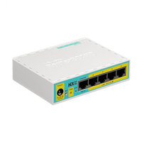 Router MikroTik hEX PoE lite vista en ángulo puertos Ethernet – Casher Group Chile 1