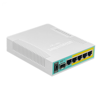Router MikroTik hEX PoE vista en ángulo puerto SFP y Gigabit – Casher Group Chile 1