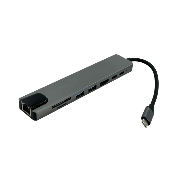 Hub USB-C 6 en 1 HDMI 4K RJ45 SD microSD USB 3.0 Aluminio Chile