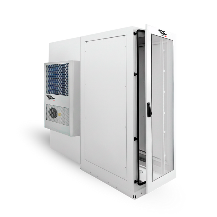 IT Rack IP55 Enersafe ITR03LX 42U Climatizador 3kW IP55 800kg 800x1200x2000mm Acero RAL7035 – Vista posterior climatizador Casher Group Chile