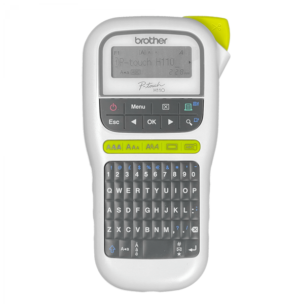 Rotuladora Brother PT-H110 etiquetadora portátil QWERTY vista principal – Casher Group Chile
