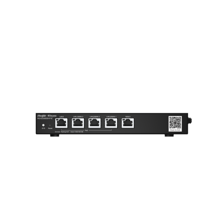 Router Empresarial Ruijie RG-EG305GH-P-E Gigabit PoE VPN vista principal – Casher Group Chile