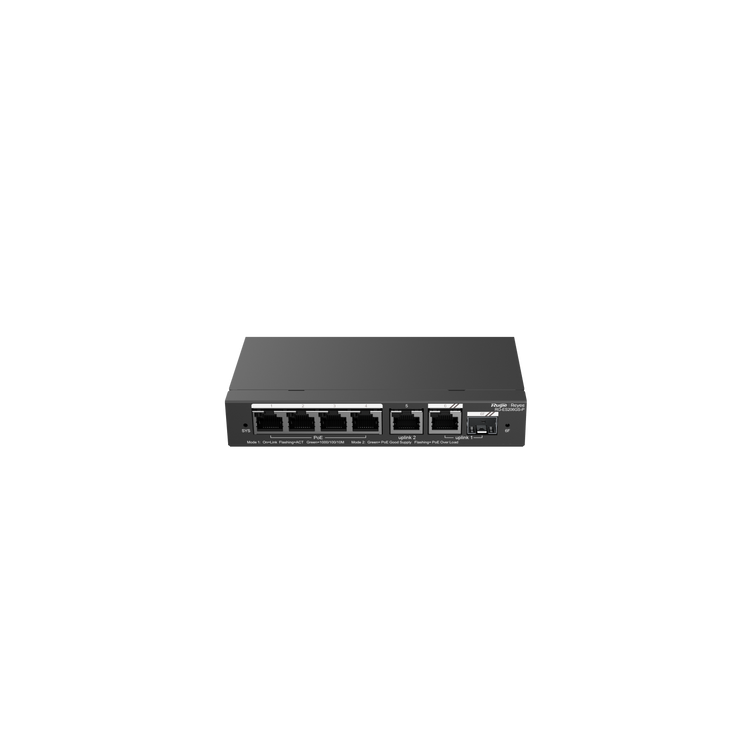 Switch PoE Ruijie RG-ES206GS-P 6 puertos Gigabit vista frontal – Casher Group Chile