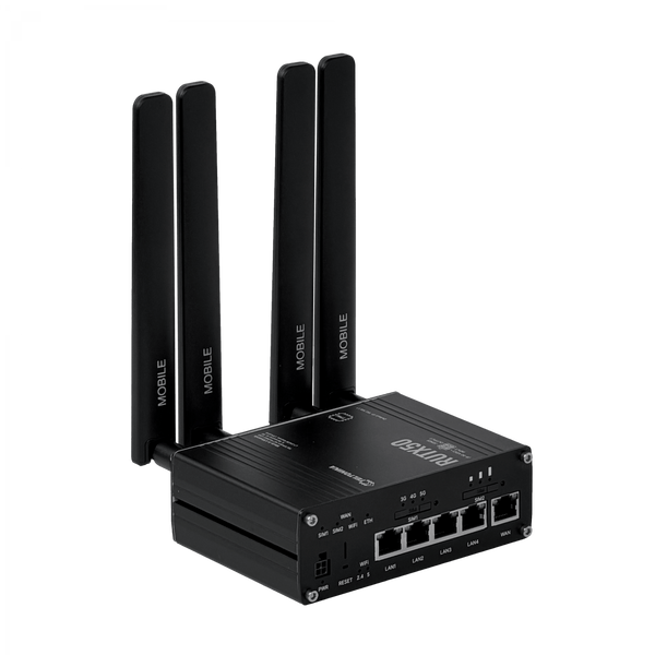 Router 5G Industrial RUTX50 Teltonika dual SIM vista frontal – Casher Group Chile