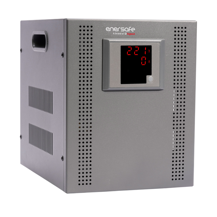 Estabilizador de Voltaje Enersafe 5kVA Monofásico SVC-5KVA – Vista frontal con panel LCD Casher Group Chile