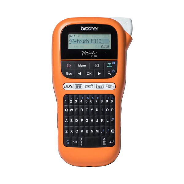 Rotuladora Brother PT-E110VP con maletín y teclado QWERTY – Casher Group Chile
