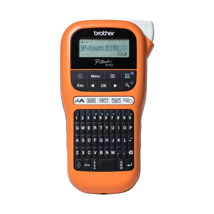 Rotuladora Brother PT-E110VP con maletín y teclado QWERTY – Casher Group Chile