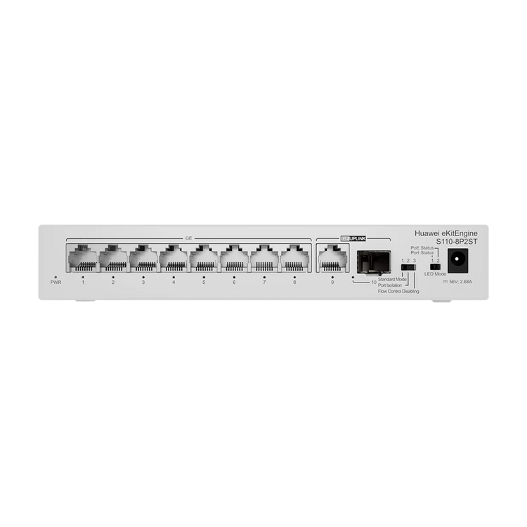 Switch Huawei eKitEngine S110-8P2ST 8 Puertos GbE PoE+ 124W 1 SFP 1 GE Plug&Play – Vista frontal Casher Group Chile