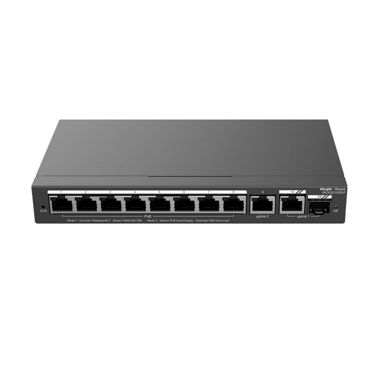 Switch Ruijie RG-ES210GS-P 8 puertos PoE+ 120W Gigabit Cloud Capa 2 – Casher Group Chile