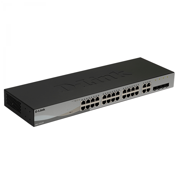 Switch D-Link DGS-1210-28 24 Puertos Gigabit 4 COMBO SFP Smart Managed L2+ Rack 1U – Vista frontal Casher Group Chile