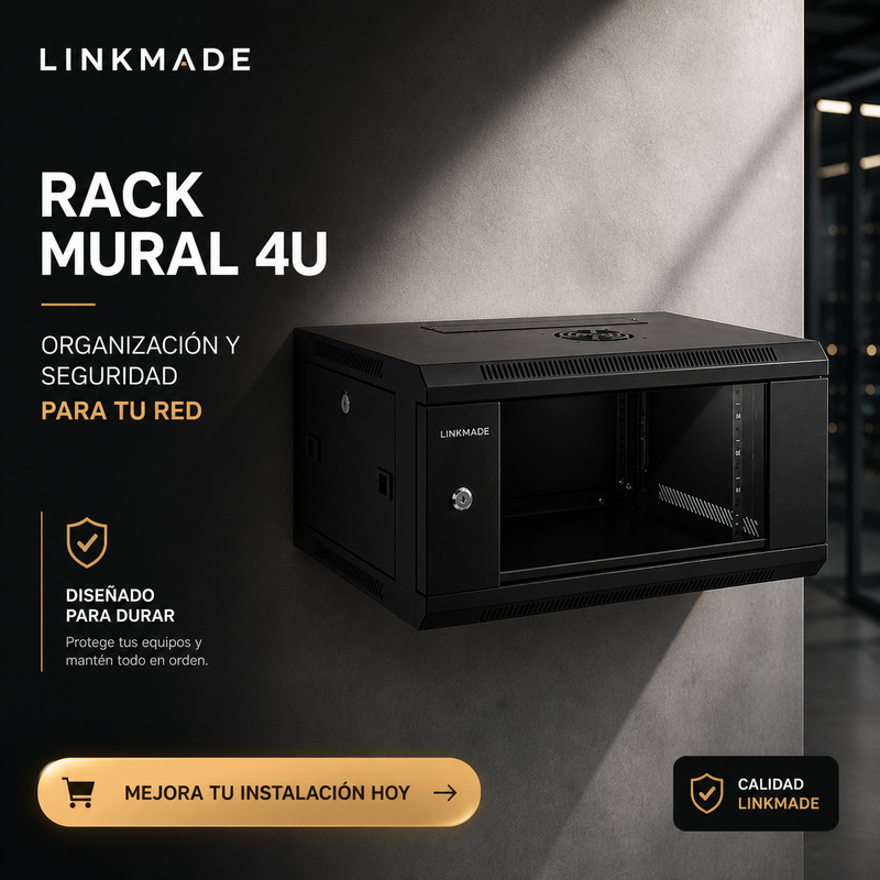 Rack Mural 4U Linkmade 45cm Fondo Laterales Removibles 19 Pulgadas