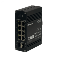 Switch Industrial Teltonika TSW200 8 Puertos Gigabit PoE+ 240W 2 SFP Riel DIN IP30 -40°C – Vista frontal Casher Group Chile 1