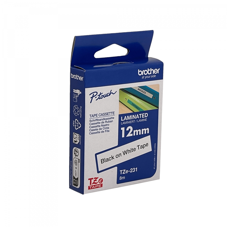 Cinta Brother TZE-231 12mm Negro Blanco 8m PT-H110 E300 E550 Chile