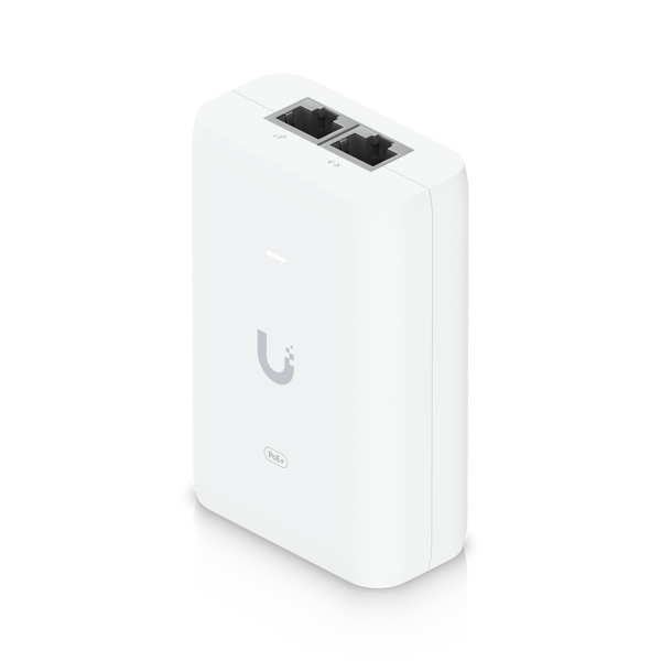 Inyector PoE+ Ubiquiti U-POE+ 48V 30W Gigabit vista frontal – Casher Group Chile