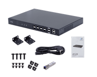Ubiquiti UF-OLT – Vista general equipo rack 1U con módulos GPON SFP instalados Casher Group Chile 5