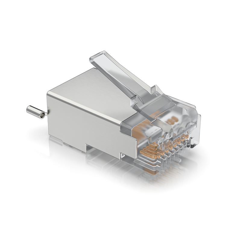 Conector RJ45 Blindado STP/FTP Cat5e con Tierra Ubiquiti UISP – Bolsa x100