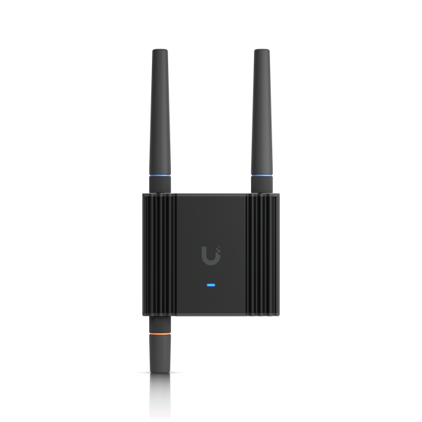 UniFi Mobile Router Ultra UMR-Ultra LTE Cat 4 150Mbps WiFi 4 Riel DIN 9-30V USB-C NDAA – Vista frontal con antenas Casher Group Chile