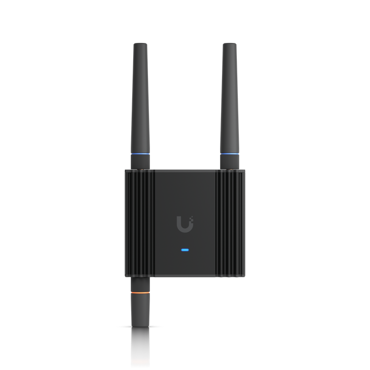UniFi Mobile Router Ultra UMR-Ultra LTE Cat 4 150Mbps WiFi 4 Riel DIN 9-30V USB-C NDAA – Vista frontal con antenas Casher Group Chile