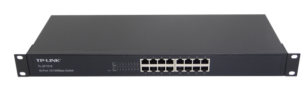 Switch TP-Link TL-SF1016 16 Puertos 10/100Mbps Rack 1U Fanless Plug&Play Green 2,23W FCC CE RoHS – Vista frontal Casher Group Chile