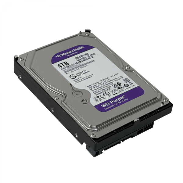 Disco Duro WD Purple 4TB 3,5" SATA 6Gb/s CMR 256MB AllFrame 175MB/s 64 Cámaras NVR/DVR WD43PURZ – Vista frontal Casher Group Chile