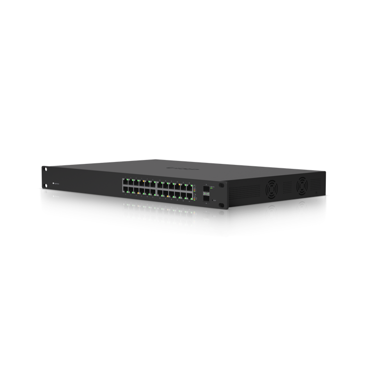 Switch Ubiquiti EdgeSwitch ES-24-250W vista frontal 24 puertos rack – Casher Group Chile