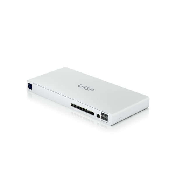 Router Ubiquiti UISP-R-Pro vista frontal 9 puertos GbE 4 SFP+ 10G rack 1U – Casher Group Chile