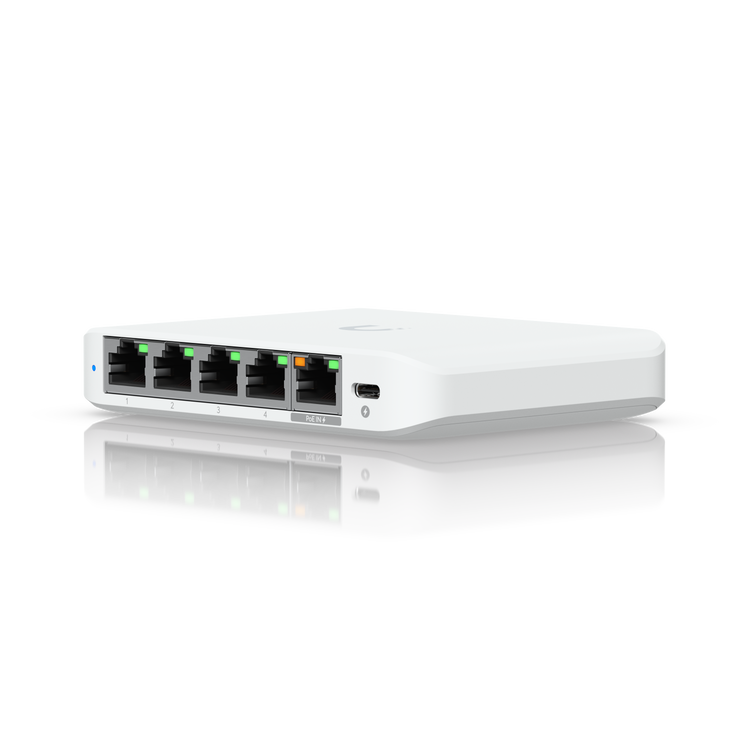 Switch Ubiquiti UniFi USW-Flex-2.5G-5 vista frontal 5 puertos – Casher Group Chile