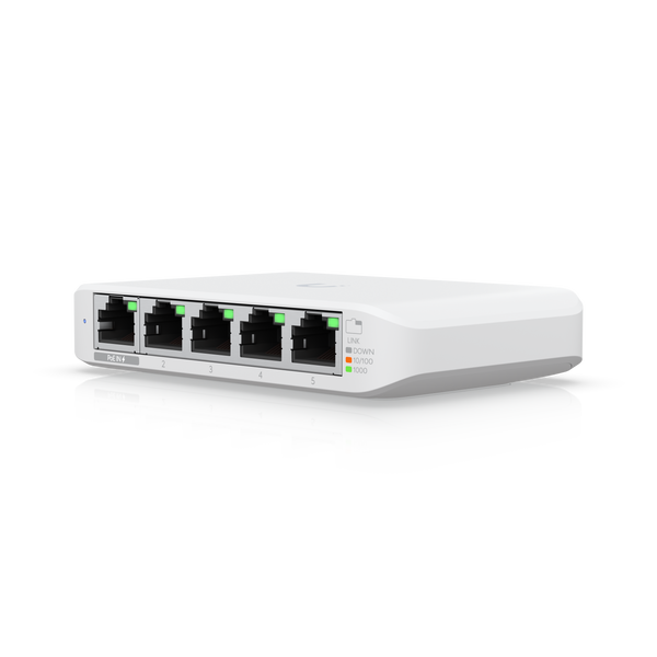 Switch Ubiquiti UniFi USW-Flex-Mini 5 puertos Gigabit vista frontal – Casher Group Chile